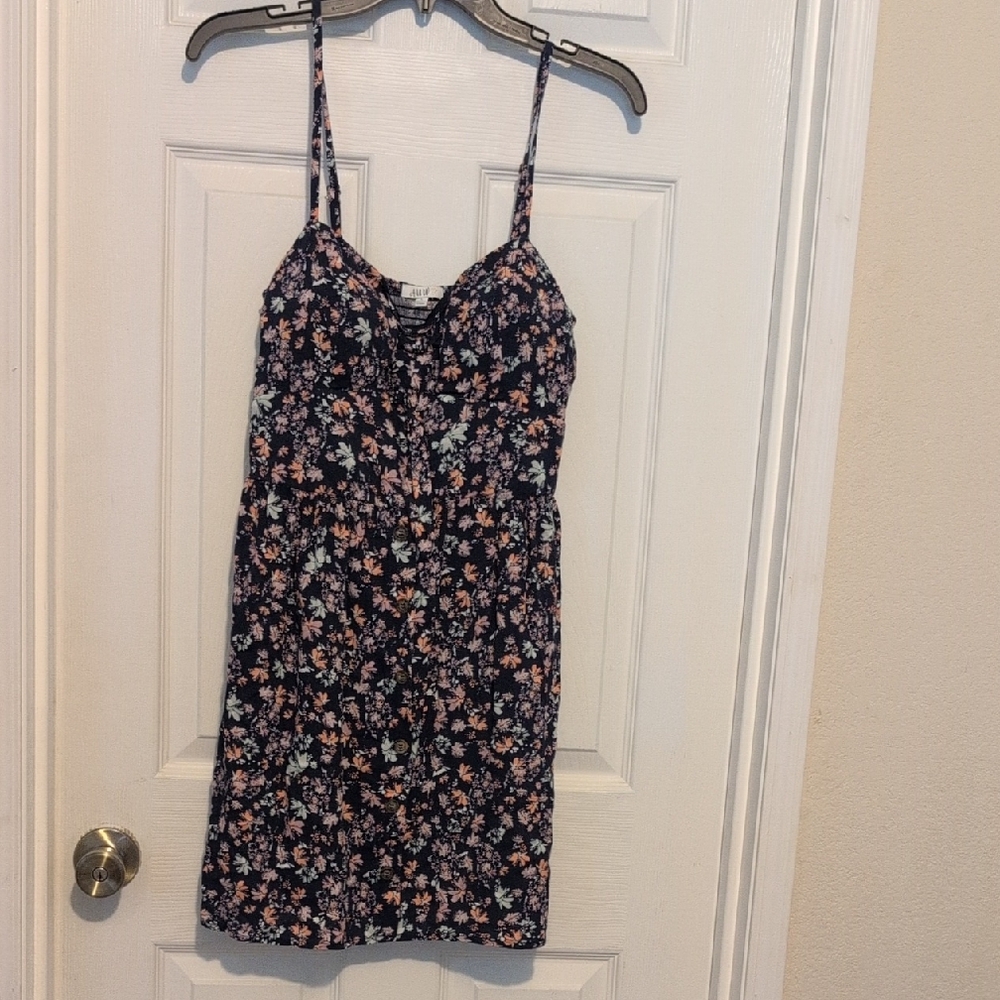 AUW Floral Spaghetti Strap Dress - Navy and Pink